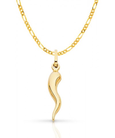 14K Yellow Gold Cornicello Italian Horn Necklace Good Luck Charm Pendant with 1.9mm Figaro 3+1 Chain 16.0 Inches $93.00 Neckl...