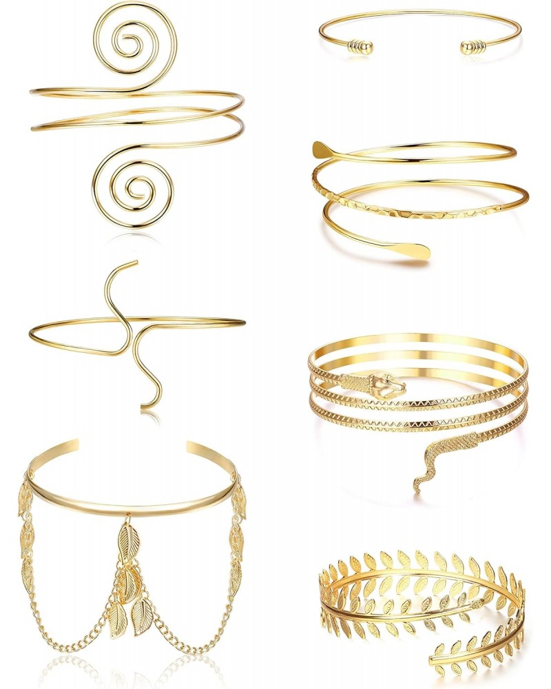 7 Pcs Gold Plated Arm Cuff Upper Arm Band Cuff Bracelet Armband Set Adjustable Simple Coil Bangle for Women $11.12 Bracelets