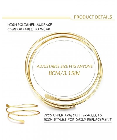 7 Pcs Gold Plated Arm Cuff Upper Arm Band Cuff Bracelet Armband Set Adjustable Simple Coil Bangle for Women $11.12 Bracelets