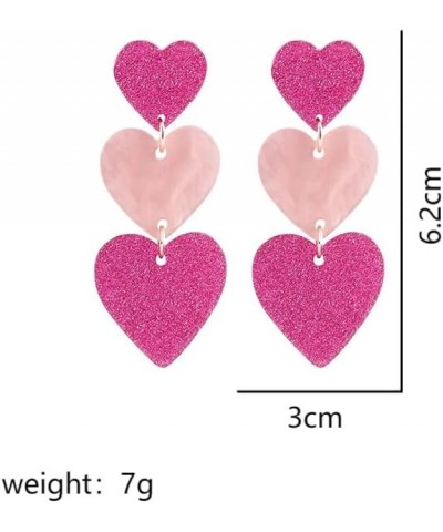 Pink Heart Dangle Earrings for Women Girls, Vibrant Pink Party Earrings Cute Acrylic Love Heart Stud Earrings Valentine's Day...