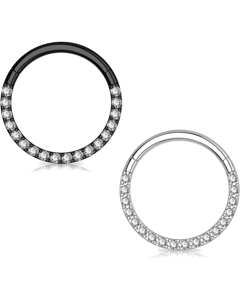 2PCS G23 Titanium Nose Rings Hoop 18G 16G Clear CZ Lined Hypoallergenic Conch Helix Cartilage Daith Earrings Hoop 8mm 10mm Se...