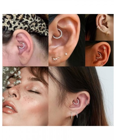 2PCS G23 Titanium Nose Rings Hoop 18G 16G Clear CZ Lined Hypoallergenic Conch Helix Cartilage Daith Earrings Hoop 8mm 10mm Se...