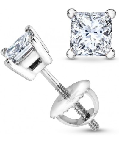 1/2-2 Carat Total Weight Princess Diamond Stud Earrings 4 Prong Screw Back (I-J Color I1-I2 Clarity) 0.5 Carat 14K White Gold...