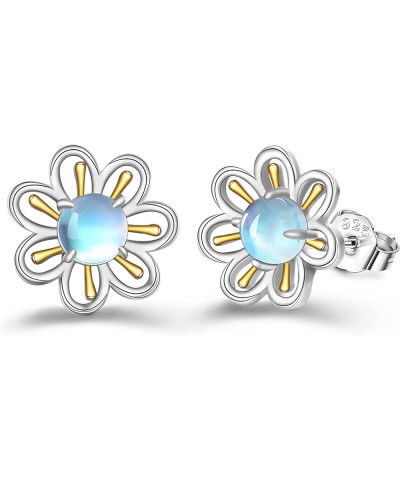 Flower Moonstone Earrings Sterling Silver Stud Earrings Moonstone Jewelry for Women Hypoallergenic Earrings for Sensitive Ear...