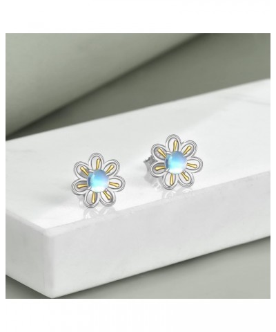 Flower Moonstone Earrings Sterling Silver Stud Earrings Moonstone Jewelry for Women Hypoallergenic Earrings for Sensitive Ear...