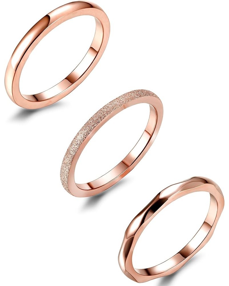 3Pcs 2mm Stainless Steel Women's Stackable Eternity Ring Band Engagement Wedding Ring Set 4-9 stainless-steel,rose gold $8.09...