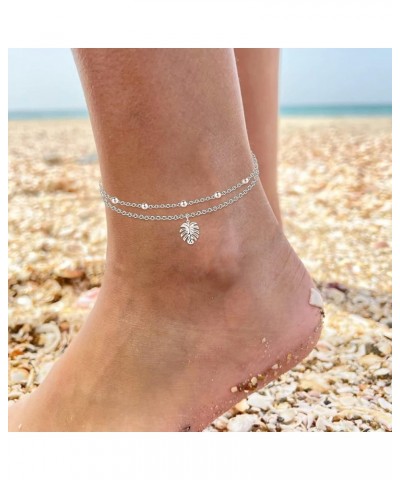 Women Anklets S925 Sterling Silver Dainty Layered Anklet Bracelet Adjustable Multilayer Beach Ankle Bracelet Summer Jewelry f...