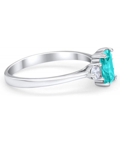 Three Stone Emerald Cut Wedding Engagement Bridal Ring Round Simulated Cubic Zirconia 925 Sterling Silver Simulated Paraiba T...