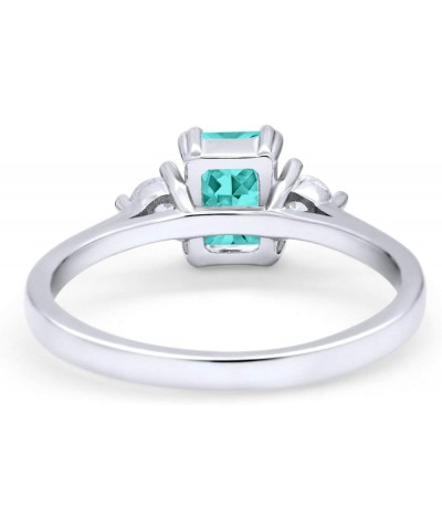 Three Stone Emerald Cut Wedding Engagement Bridal Ring Round Simulated Cubic Zirconia 925 Sterling Silver Simulated Paraiba T...