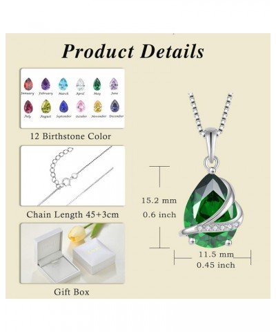 Birthstone Necklace for Women 925 Sterling Silver Teardrop Pendant Necklace Christmas Birthday Mother's Day Jewelry Gifts for...