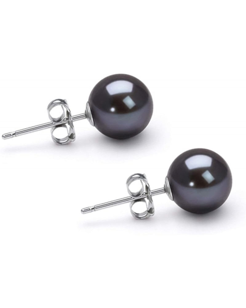 AAAA Black Akoya Cultured Pearl Earrings Stud 14K Gold Settings Earrings Stud for Women - White Gold 4.0mm $41.25 Earrings