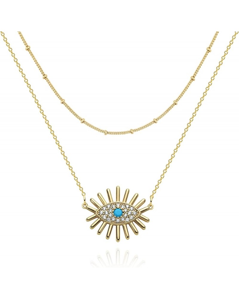 Gold Evil Eye Necklace for Women 18k Gold Plated Turquoise Cubic Zirconia Evil Eye Minimalist Simple Necklace Dainty Gold Cho...