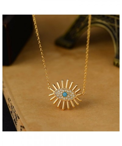 Gold Evil Eye Necklace for Women 18k Gold Plated Turquoise Cubic Zirconia Evil Eye Minimalist Simple Necklace Dainty Gold Cho...