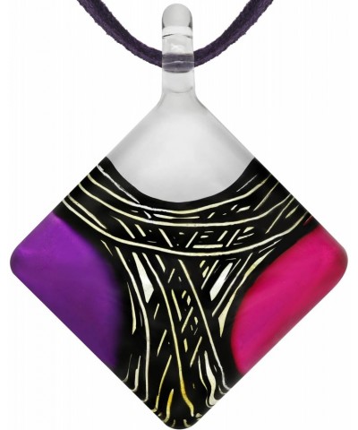 Hand Blown Glass Multi-Colored White Pink Purple Square Shaped Pendant Necklace, 18 inches $12.74 Necklaces