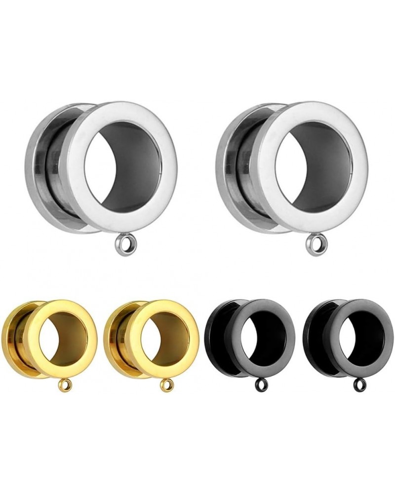 6 PCS 6mm-25mm Hypoallergenic 316 Stainless Steel Hot Silver Gold Black Ear Piercing Tunnels for Dangles DIY Ear Gauges Weddi...