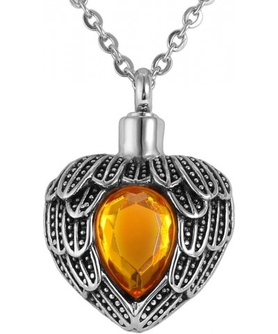 Angel Wing Birthstone Memorial Urn Necklace Cremation Jewelry with Personalized Engraving Tawny(November) $16.23 Necklaces