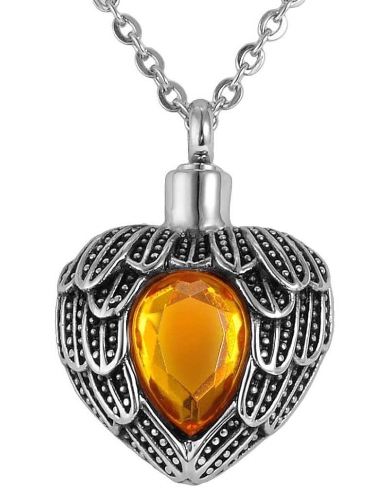 Angel Wing Birthstone Memorial Urn Necklace Cremation Jewelry with Personalized Engraving Tawny(November) $16.23 Necklaces