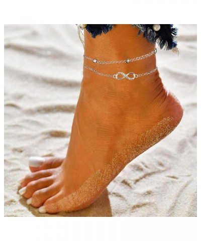 Silver Ankle Bracelets for Women,14K Heart Double Layer Women's Anklets Adjustable Beach Anklets Gifts Jewelry for Women Teen...