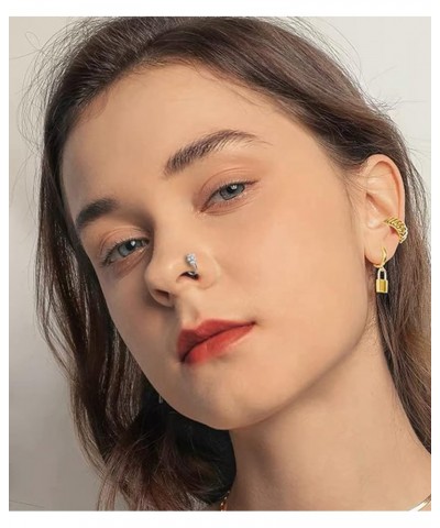 9Pcs Fake Nose Rings Hoop for Women Girls Faux Cartilage Tragus Ring Nose Cuff Non Piercing Jewelry Set Silver $8.99 Body Jew...