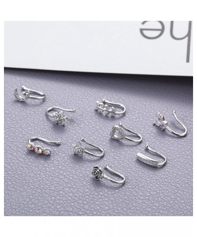 9Pcs Fake Nose Rings Hoop for Women Girls Faux Cartilage Tragus Ring Nose Cuff Non Piercing Jewelry Set Silver $8.99 Body Jew...