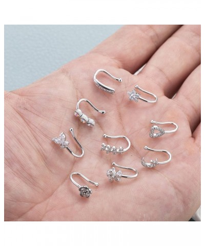 9Pcs Fake Nose Rings Hoop for Women Girls Faux Cartilage Tragus Ring Nose Cuff Non Piercing Jewelry Set Silver $8.99 Body Jew...