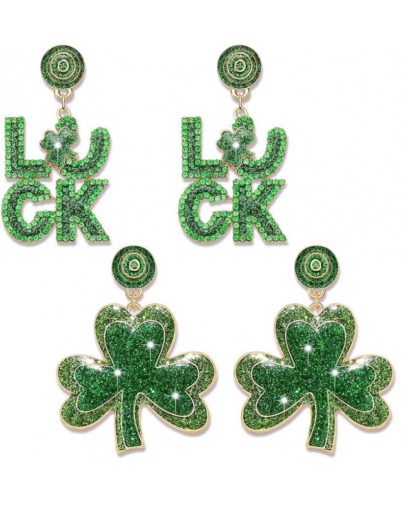 2 Pairs St. Patrick's Day Earrings for Women, Glitter Shamrock Earrings Green Irish Lucky Earrings, St. Patrick's Day Accesso...