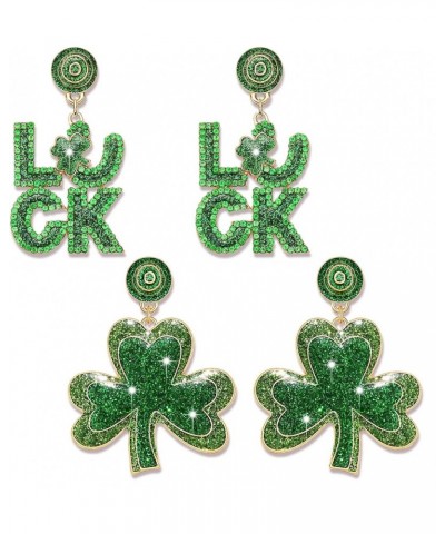 2 Pairs St. Patrick's Day Earrings for Women, Glitter Shamrock Earrings Green Irish Lucky Earrings, St. Patrick's Day Accesso...