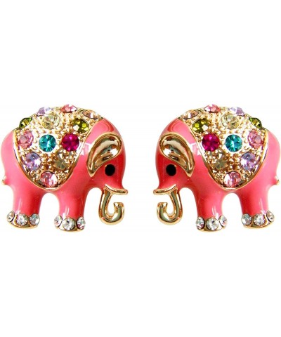 18k Gold Plated Multicolor Enamel Colorful Crystal Elephant Stud Earrings Pink $9.51 Earrings