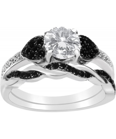 His and Hers 3 Piece Trio Sterling Silver Black Titanium Wedding Band Engagement Ring Set Her 06-His 10 $46.55 Sets