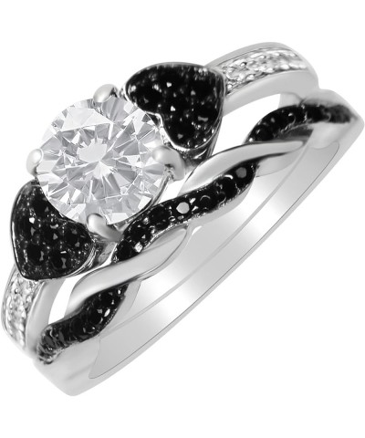 His and Hers 3 Piece Trio Sterling Silver Black Titanium Wedding Band Engagement Ring Set Her 06-His 10 $46.55 Sets