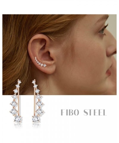 4 Pairs Crawler Earrings Ear Climbers Earrings for Women Cuff Earrings CZ Leaf Star Crawler Stud Earrings Rose Gold $10.25 Ea...