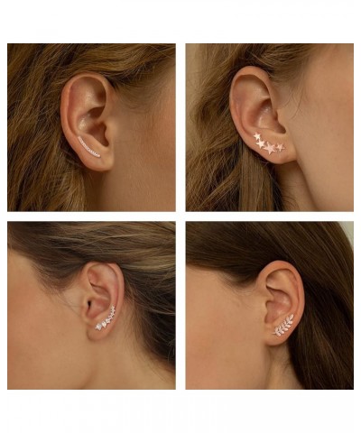 4 Pairs Crawler Earrings Ear Climbers Earrings for Women Cuff Earrings CZ Leaf Star Crawler Stud Earrings Rose Gold $10.25 Ea...