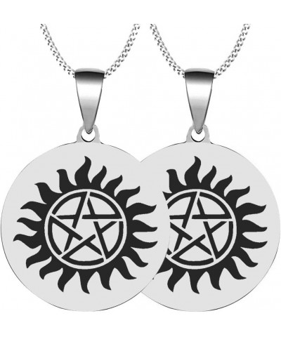 2PCS Set Jewelry Engraved Anti-Possession Symbol Amulet Stainless Steel Mens Womens Pendants Necklaces 2XSilver $10.72 Necklaces