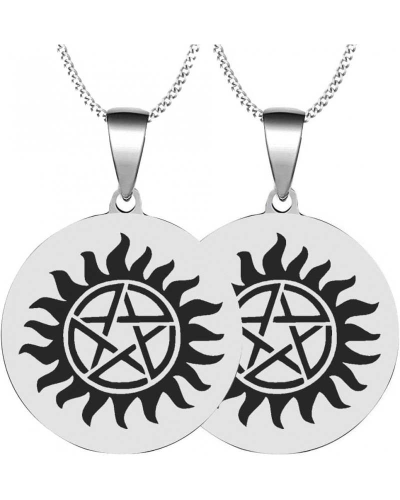 2PCS Set Jewelry Engraved Anti-Possession Symbol Amulet Stainless Steel Mens Womens Pendants Necklaces 2XSilver $10.72 Necklaces