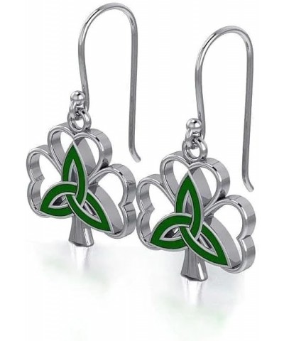 Celtic Irish Shamrock Silver Dangle Drop Earrings Jewelry for Women 925 Sterling Silver with Box (Enamel Trinity Knot on Sham...