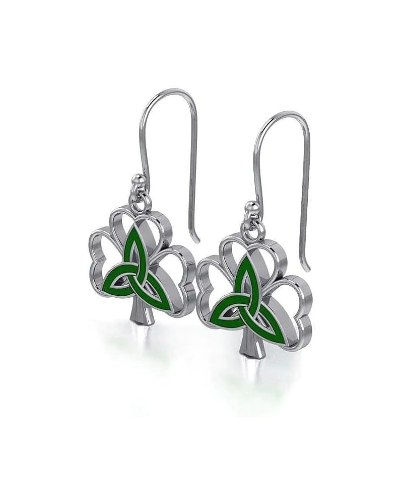 Celtic Irish Shamrock Silver Dangle Drop Earrings Jewelry for Women 925 Sterling Silver with Box (Enamel Trinity Knot on Sham...