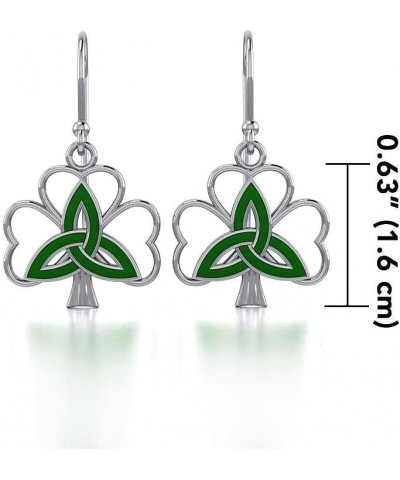 Celtic Irish Shamrock Silver Dangle Drop Earrings Jewelry for Women 925 Sterling Silver with Box (Enamel Trinity Knot on Sham...