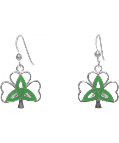 Celtic Irish Shamrock Silver Dangle Drop Earrings Jewelry for Women 925 Sterling Silver with Box (Enamel Trinity Knot on Sham...