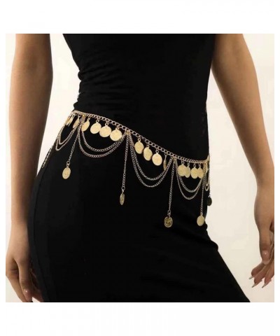 Gold Silver Coin Pendant Waist Chain Tassel Layered Chain Belt Waist Jewelry for Women Girls Gold $7.27 Body Jewelry