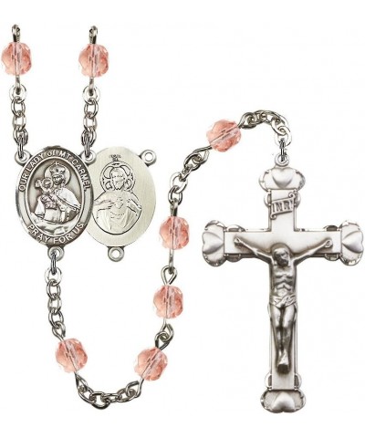 Our Lady of Mount Carmel Silver-Plated Rosary - Every Birth Month Color and More October Pink, Large Crucifix $66.87 Necklaces