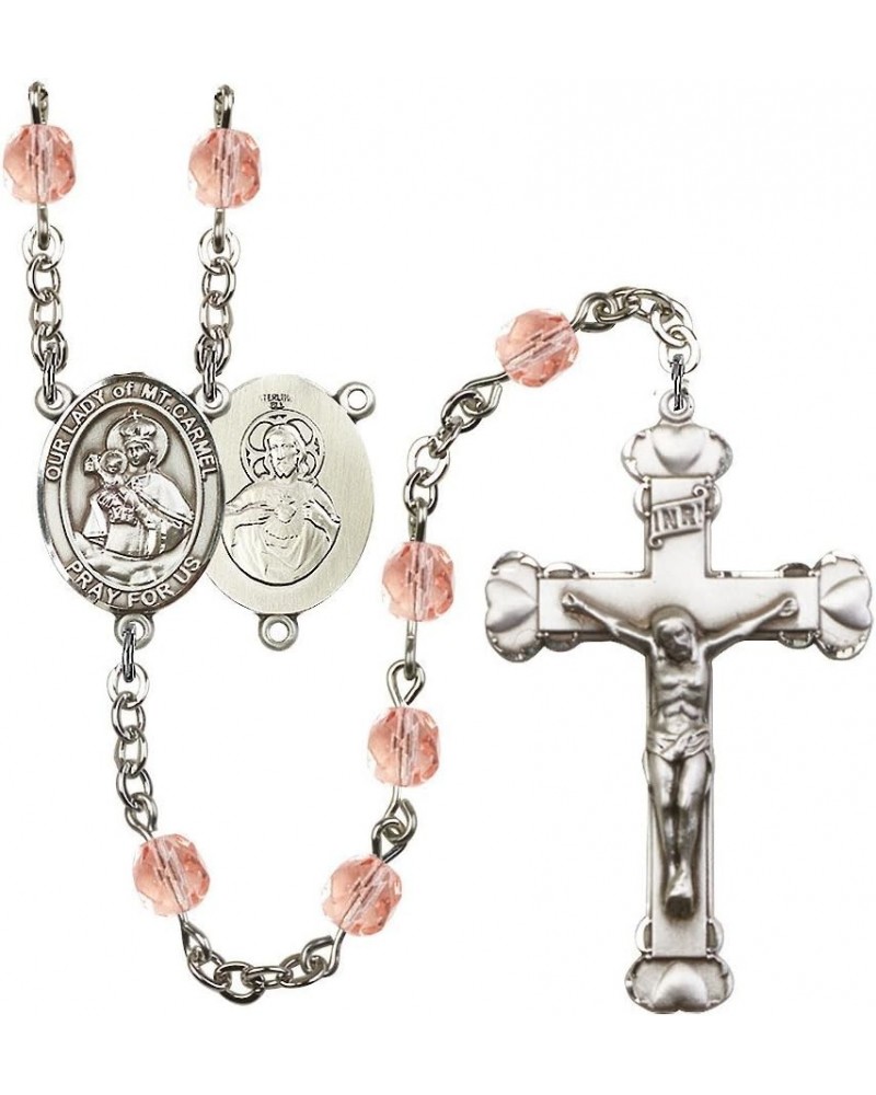 Our Lady of Mount Carmel Silver-Plated Rosary - Every Birth Month Color and More October Pink, Large Crucifix $66.87 Necklaces