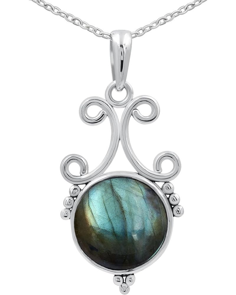 5.45Cts Natural Round Shaped Semi Precious Gemstone Pendant Necklace For Women With 18Inch Chain, Sterling Silver Birthstone ...