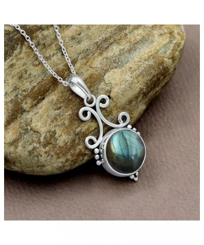 5.45Cts Natural Round Shaped Semi Precious Gemstone Pendant Necklace For Women With 18Inch Chain, Sterling Silver Birthstone ...