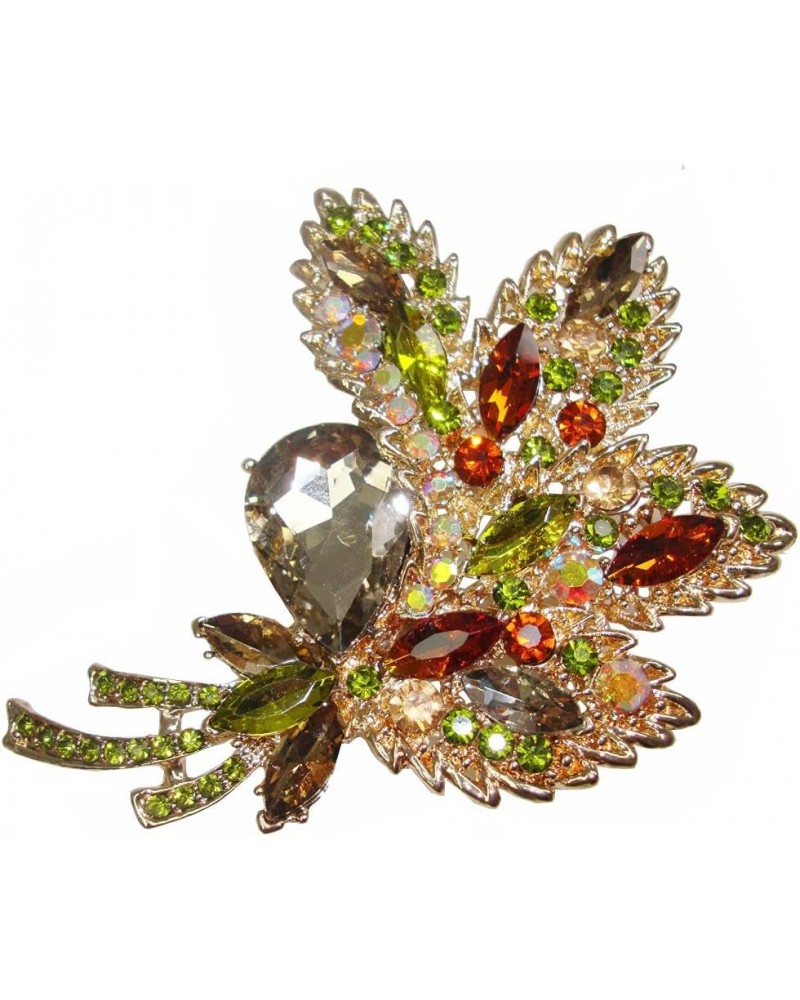 Woman's Vintage Brown Rhinestone Crystal Flower Leaf Pendant Brooch Pin $10.56 Brooches & Pins