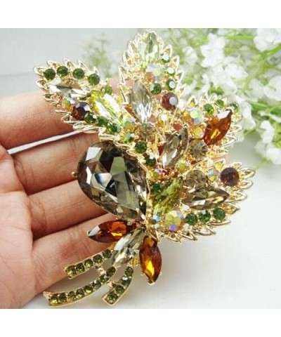 Woman's Vintage Brown Rhinestone Crystal Flower Leaf Pendant Brooch Pin $10.56 Brooches & Pins