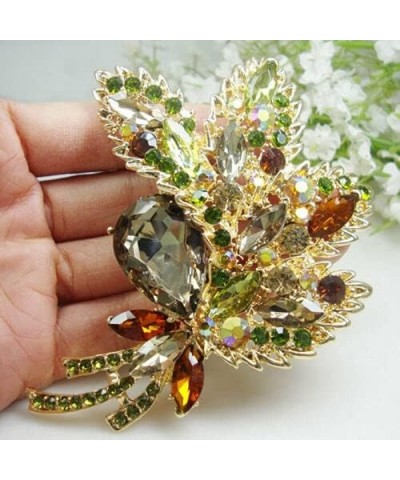 Woman's Vintage Brown Rhinestone Crystal Flower Leaf Pendant Brooch Pin $10.56 Brooches & Pins