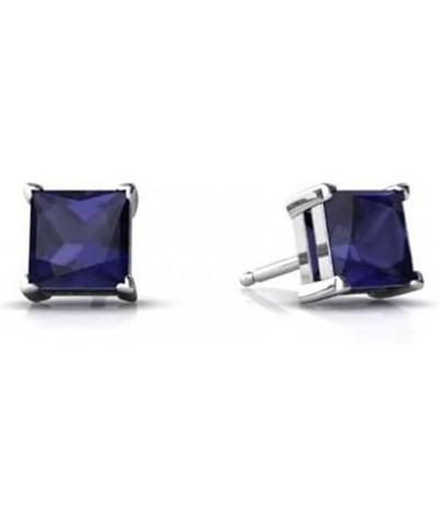 Stud Earring Princess Cut Simulated Blue Sapphire 925 Sterling Silver 7mm $9.71 Earrings