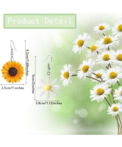 Daisy Sunflower Earrings for Women Handmade Resin Sunflower Dangle Earrings White Daisy Flower $5.82 Earrings