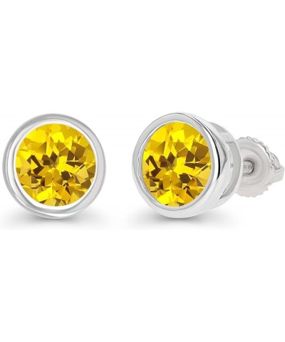 14K Gold Plated 925 Sterling Silver Hypoallergenic 6mm Round Bezel Set Genuine Birthstone Solitaire Screwback Stud Earrings C...