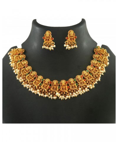 Antique Gold Plated Goddess South Indian Bollywood Traditional Lakshmi Temple Jewelry Choker Set With Matching Earrings For W...